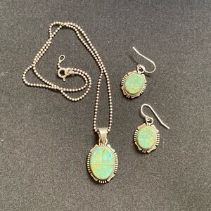 Spider Web Turquoise Sterling Navajo Necklace & Earring Set 925